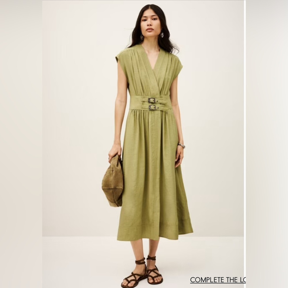 ba&sh Dove midi dress in olive green size small. - Picture 3 of 13